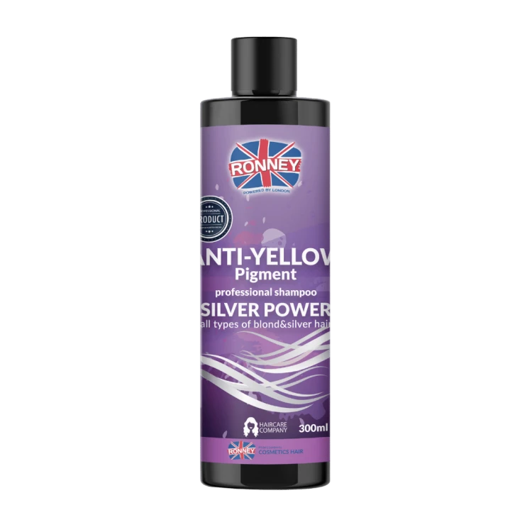 Ronney Shampoo Silver Power Anti-Yellow Pigment - Szampon Do Włosów Blond, Rozjaśnianych I Siwych 300 Ml